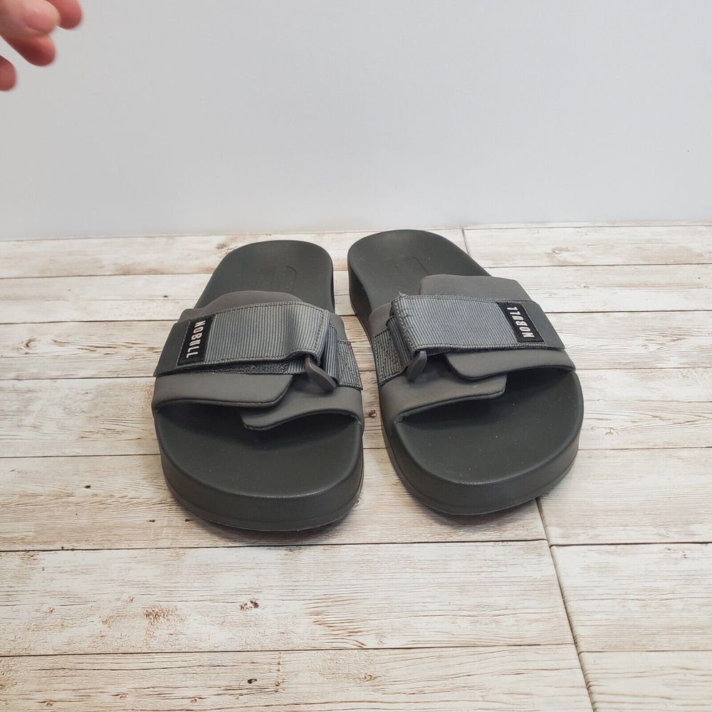 NOBULL Boys‎ Adjustable Slides Sandals Black Flip Flops Hook & Loop Size 4 US